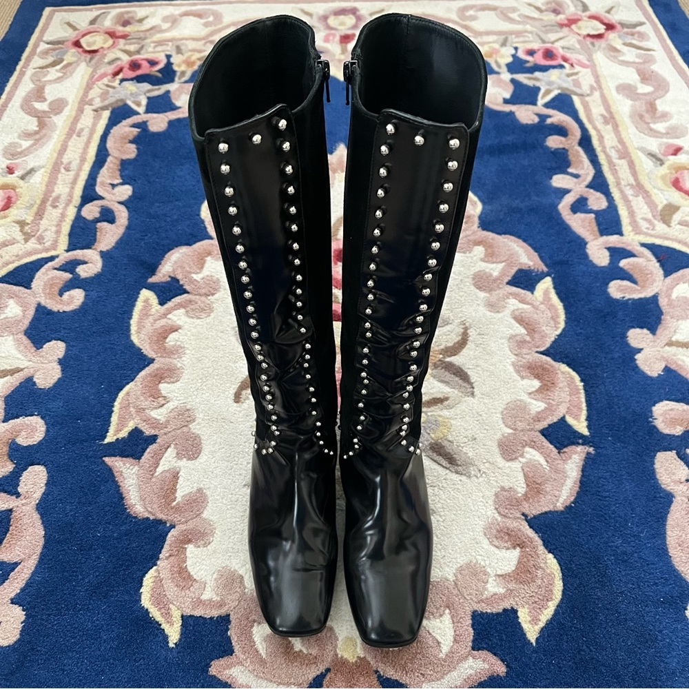 Knee high stud zip up leather boots